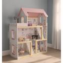 Domek dla lalek drewniany mebelki 80cm róż LED