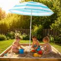 Parasol plażowy biało-niebieski, stalowy, z nachyleniem, średnica 180 cm, wysokość 200 cm, maszt 32 mm