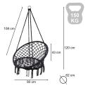 Huśtawka LUARO fotel bocianie gniazdo czarne 80cm 150kg