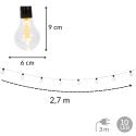 Girlanda ogrodowa solarna LED, 10 żarówek, czujnik zmierzchu, dł. 2,7 m, kabel 3 m, żarówki 6x9 cm