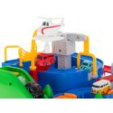 Tor przeszkód interaktywny samochodowy wyścigi parking 4 pojazdy auto autobus radiowóz wóz strażacki helikopter 24x24cm XL