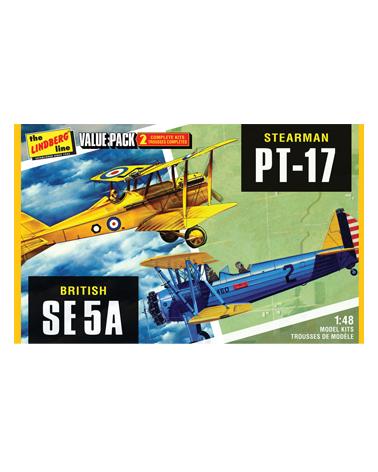 Model plastikowy - Zestaw 2 Samolotów Bi-Planes - Stearman PT-17 & British SE 5A - Lindberg Lindberg Modele do sklejania 510-KJA