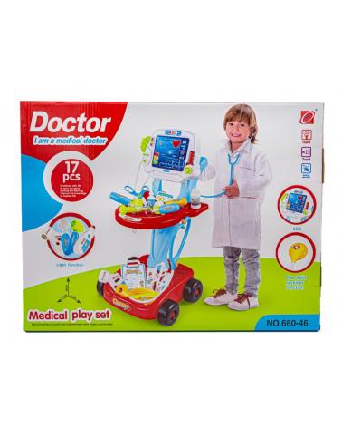Wózek Lekarski Z Akcesoriami, Zestaw Doktora Czerwony  Edukacyjne zabawki 660-46-KJA 1