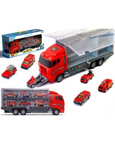 Transporter ciężarówka TIR wyrzutnia + metalowe auta straż pożarna  Pozostałe zabawki dla dzieci KX6681_1-IKA 1