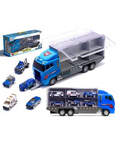 Transporter ciężarówka TIR wyrzutnia + metalowe auta policja  Pozostałe zabawki dla dzieci KX6681_2-IKA 1