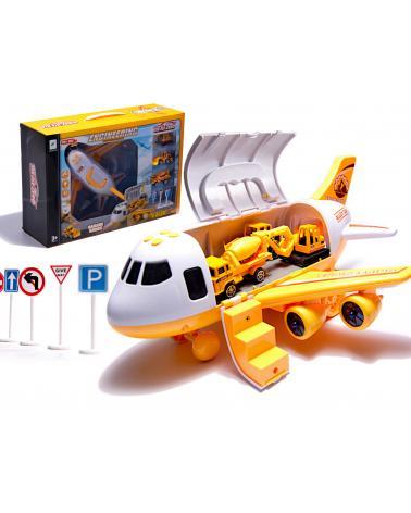Transporter samolot + 3 auta pojazdy budowlane  Pozostałe zabawki dla dzieci KX6684_3-IKA 1