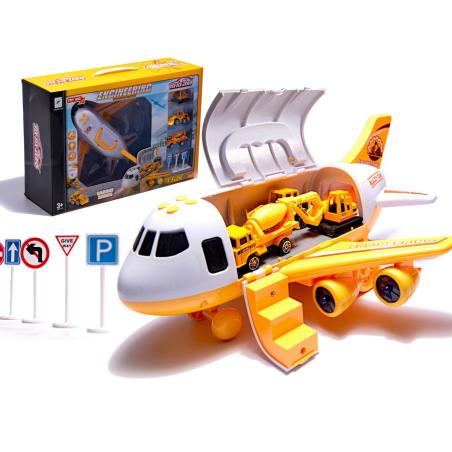 Transporter samolot + 3 auta pojazdy budowlane  Pozostałe zabawki dla dzieci KX6684_3-IKA 1