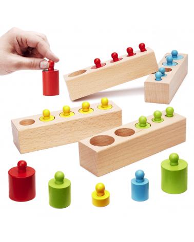 Odważniki cylindry drewniane montessori kolorowe  Edukacyjne zabawki KX6290-IKA 1