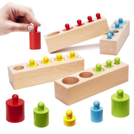 Odważniki cylindry drewniane montessori kolorowe  Edukacyjne zabawki KX6290-IKA 1