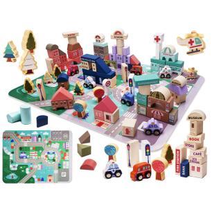 Klocki drewniane edukacyjne miasto puzzle 135el.  Klocki KX6196-IKA 1