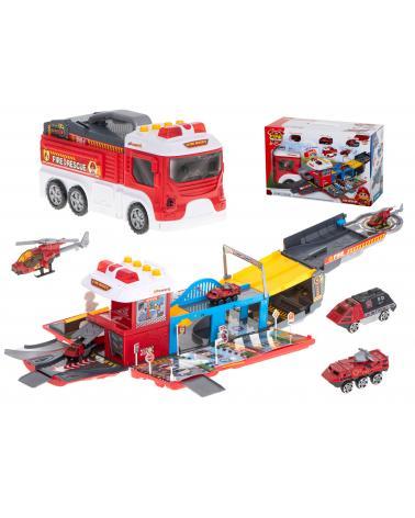 Transporter wóz strażacki rozkładany parking straż pożarna + akcesoria  Pozostałe zabawki dla dzieci KX5995-IKA 1