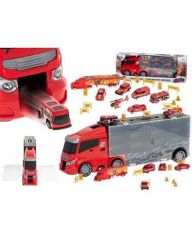 Transporter ciężarówka TIR wyrzutnia w walizce + 7 aut straż pożarna  Pozostałe zabawki dla dzieci KX5993-IKA 1