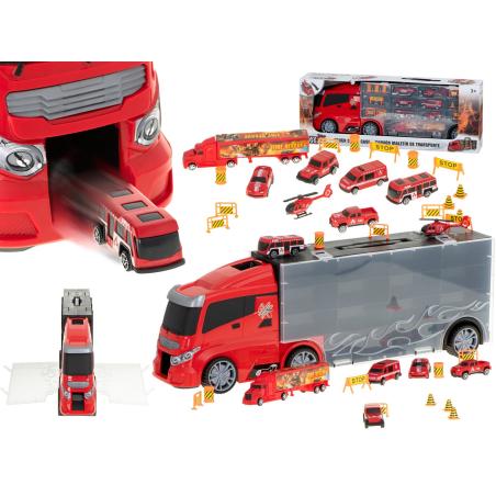 Transporter ciężarówka TIR wyrzutnia w walizce + 7 aut straż pożarna  Pozostałe zabawki dla dzieci KX5993-IKA 1
