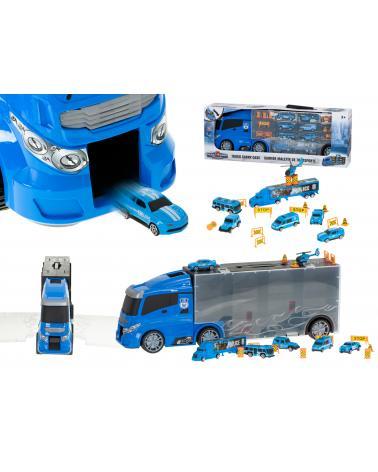 Transporter ciężarówka TIR wyrzutnia w walizce + 7 aut policja  Pozostałe zabawki dla dzieci KX5992-IKA 1