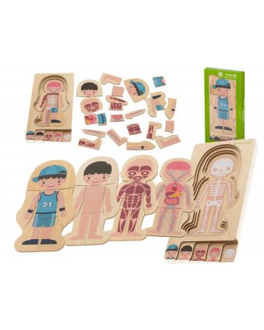 Puzzle drewniane warstwowe budowa ciała montessori chłopiec  Edukacyjne zabawki KX5957_1-IKA 1