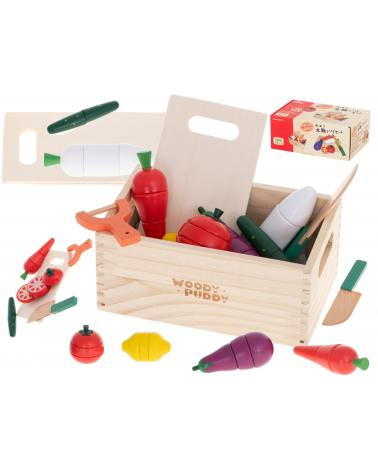 Warzywa drewniane do krojenia na magnes w skrzynce + akcesoria Pozostałe zabawki dla dzieci KX5956-IKA 1