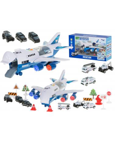 Transporter samolot + 6 aut policja bok/przód  Pozostałe zabawki dla dzieci KX5986-IKA 1