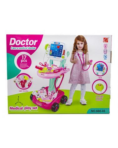 Wózek Lekarski Dla Dziewczynki Z Akcesoriami, Zestaw Doktora Różowy  Edukacyjne zabawki 660-45-KJA 1