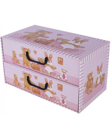 Pudełko kartonowe 2 szuflady poziome MISIE RÓŻOWE  Pojemniki i skrzynie 876201-DPM 1