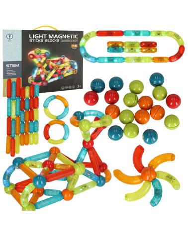 Klocki magnetyczne dla małych dzieci świecące 76 elementów  Klocki KX4771_1-IKA 1