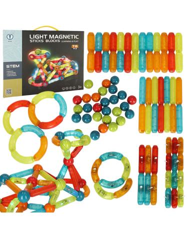 Klocki magnetyczne dla małych dzieci świecące 102 elementy  Klocki KX4771_2-IKA 1
