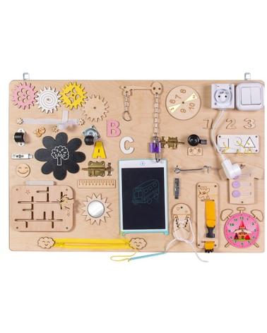 Tablica manipulacyjna drewniana różowy zegar 75x50cm  Pozostałe zabawki dla dzieci KX4630_1-IKA 1