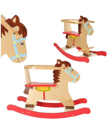 Koń konik na biegunach drewniany z oparciem  Pozostałe zabawki dla dzieci KX4885-IKA 1