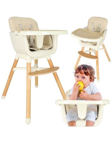 Krzesełko do karmienia z podnóżkiem drewniane nogi kolor beżowy  Akcesoria dla dzieci KX4515-IKA 1