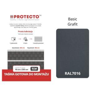 Taśma ogrodzeniowa PASKI 6 x 2,55mb BASIC 19cm PROTECTO™ GRAFIT + 12 klipsów GRATIS