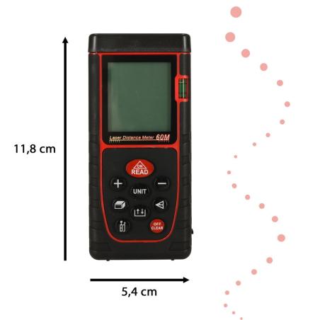 Dalmierz odległości laserowy cyfrowy wodoodporny IP54 3mm/60m pokrowiec zasilanie bateryjne