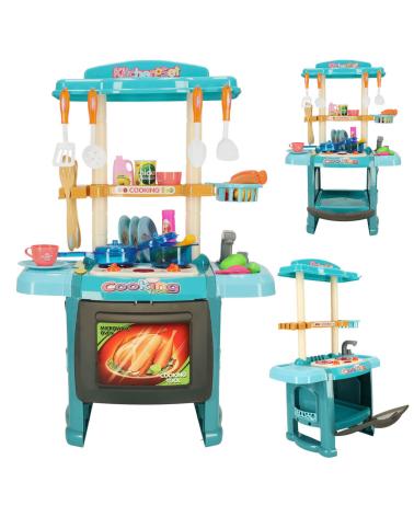 Kuchnia plastikowa dla dzieci z oświetleniem i kranem niebieska  Edukacyjne zabawki KX4306-IKA 1