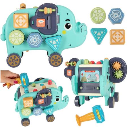 Słonik interaktywny montessori wbijak sorter klocki młotek 26cm  Edukacyjne zabawki KX4289-IKA 1
