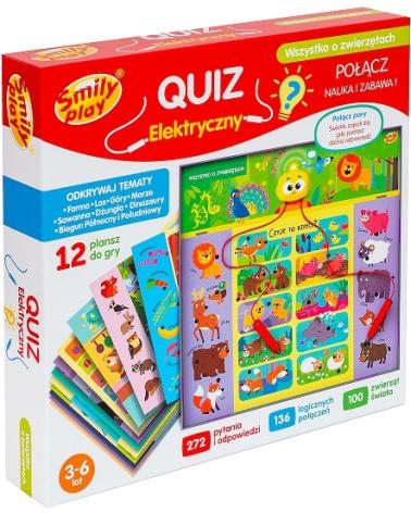 Quiz elektryczny Wszystko o zwierzętach 12 plansz SMILY Edukacyjne zabawki 23739-CEK 1