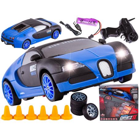 Samochód Do Driftu, Auto RC Drift 1:24 2,4 GHz 4WD CZARNO-NIEBIESKIE BUGATTI  Samochody na zdalne sterowanie SC24A04-KJA 1