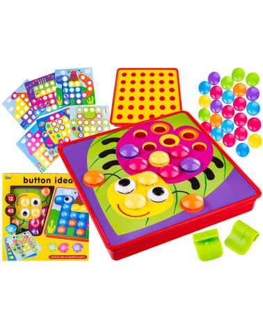 Edukacyjna Guzikowa Układanka, Puzzle, Mozaika, Plansze + Kolorowe Guziczki Klocki  Edukacyjne zabawki M9A-KJA 1