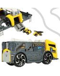 TIR laweta ciężarówka samochód transporter naczepa 2w1 parking resoraki auta żółte  Pozostałe zabawki dla dzieci KX6035-IKA 3