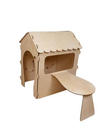 Domek drewniany dla dzieci z tablicą kredową i stolikiem 86 x 137 x 105 cm  Pozostałe zabawki ogrodowe KX3831-IKA 1