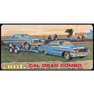 Model Plastikowy - Zestaw 3w1 Samochód + Samochód + Naczepa 1:25 Cal Drag Combo 1964 Galaxie, AWB Falcon & Trailer