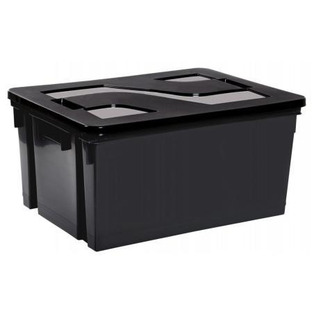 Pojemnik plastikowy 50L HANDLING z pokrywą CIEMNO-SZARE