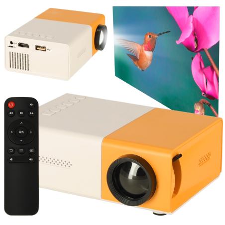 Mini projektor rzutnik przenośny LED TFT LCD 1920x1080 24-60" USB HDMI 12V biało-pomarańczowy
