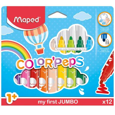 Flamastry markery w pudełku z zawiasami dla maluchów Jumbo Color 12 kolorów Maped