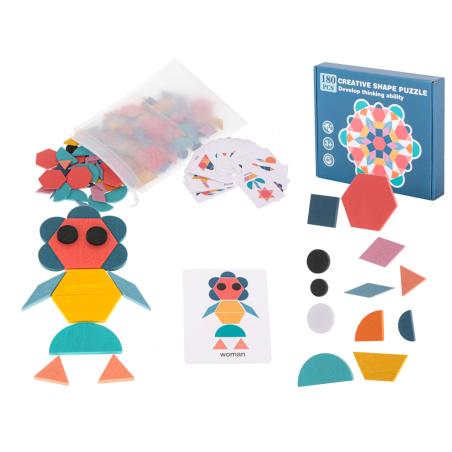 Układanka drewniana Tangram montessori kolorowa mozaika kształty 180 el.