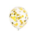 Balony transparentne z konfetti złote kółka 30cm 6 sztuk