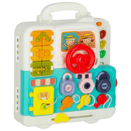 Tablica manipulacyjna sensoryczna montessori walizka pokrętła miś XXL światło dźwięk
