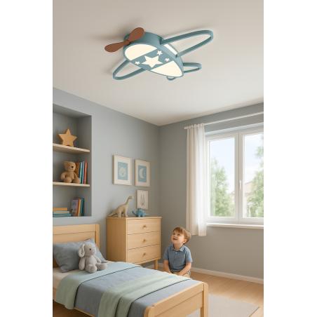 Lampa LED sufitowa plafon do pokoju dziecięcego ściemniana LUMELA + pilot samolot