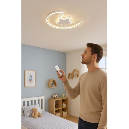 Lampa LED sufitowa plafon do pokoju dziecięcego ściemniana LUMELA + pilot księżyc biała