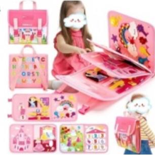 Tablica manipulacyjna sensoryczna montessori walizka plecak różowa