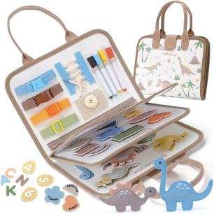 Tablica manipulacyjna sensoryczna montessori walizka dinozaury