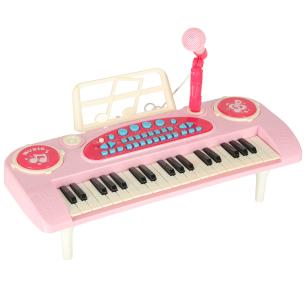 Keyboard dla dzieci pianinko interaktywne organki 37 klawiszy mikrofon statyw różowe
