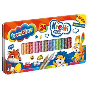 Kredki Bambino 24 Kolory + Temperówka  Metalowe Pudełko G2